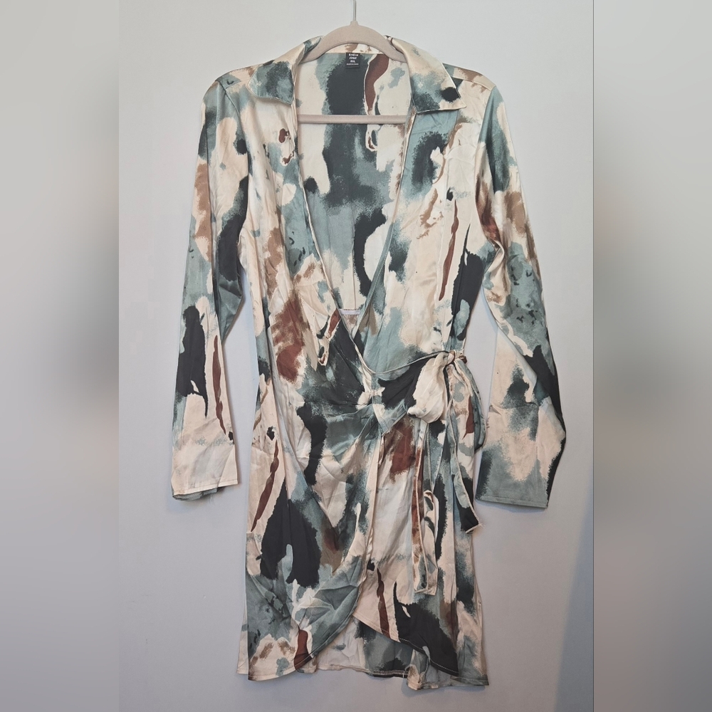 💥4 for $30💥 Elegant Shein Curve  Wrap Dress Green/Cream size 0XL